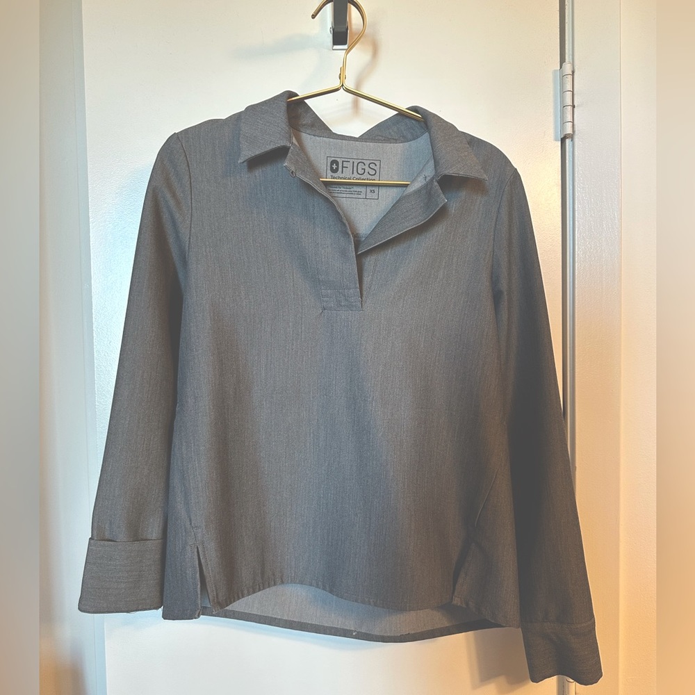 Figs Long Sleeve Scrub Top XS Heathered Grey